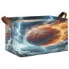 ALAZA Basketball Thunder Cloud Rectangular Closet Storage Box Storage Bin Basket Storage Cube with Leather Handles Nursery Storage Laundry Hamper 2 Piece view 1