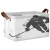 ALAZA Black White Ice Hockey Player Rectangular Closet Storage Box Storage Bin Basket Storage Cube with Leather Handles Nursery Storage Laundry Hamper 2 Piece view 1
