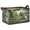 ALAZA Fantasy Landscape Wolf Rectangular Closet Storage Box Storage Bin Basket Storage Cube with Leather Handles Nursery Storage Laundry Hamper 2 Piece view 1
