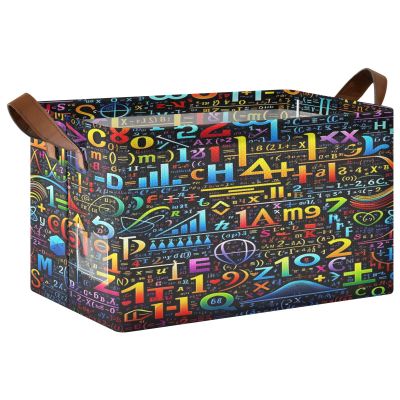 ALAZA Colorful Mathematical Formulas Math Rectangular Closet Storage Box Storage Bin Basket Storage Cube with Leather Handles Nursery Storage Laundry Hamper 2 Piece