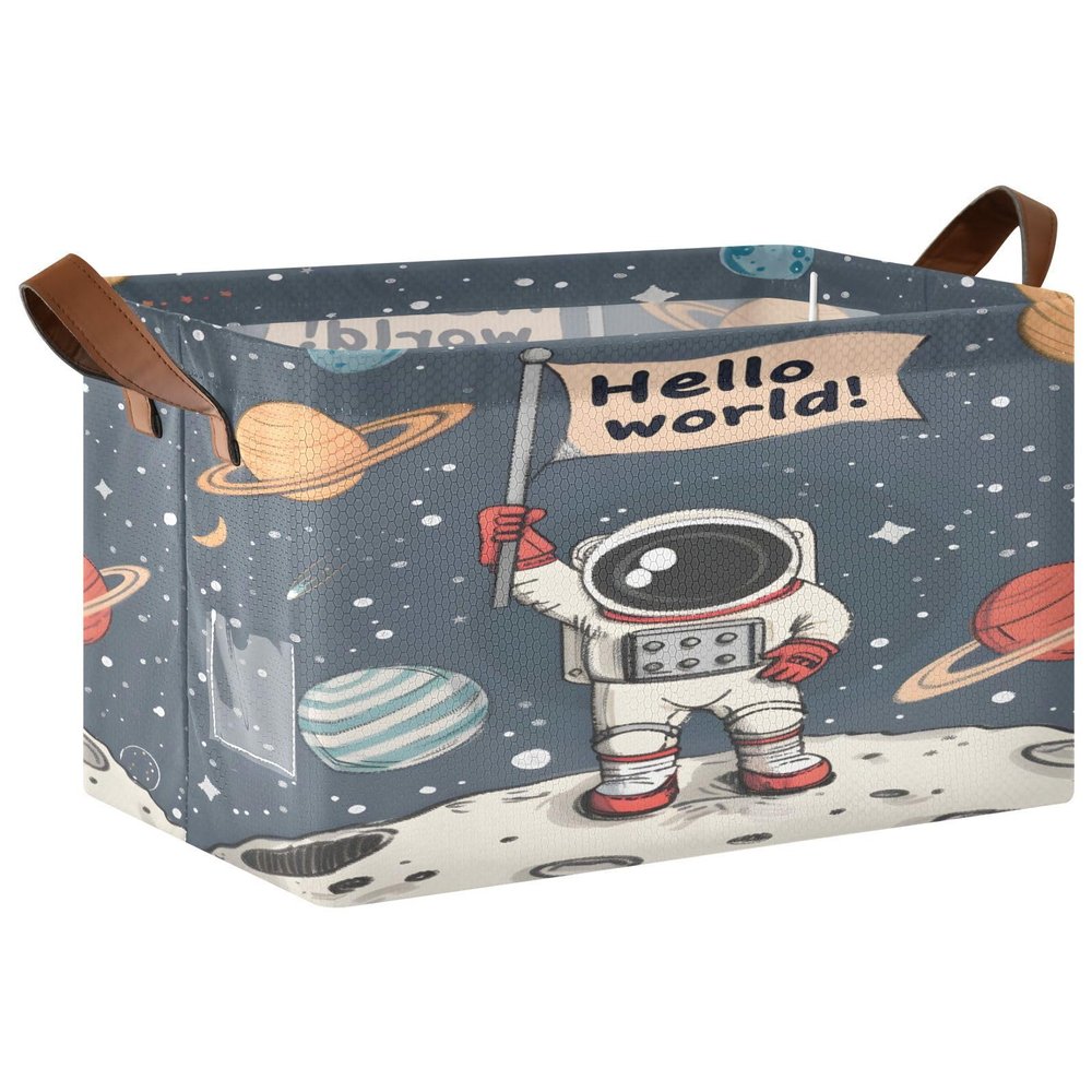ALAZA Starry Sky Astronaut Space Solar System Universe Rectangular Closet Storage Box Storage Bin Basket Storage Cube with Leather Handles Nursery Storage Laundry Hamper 2 Piece