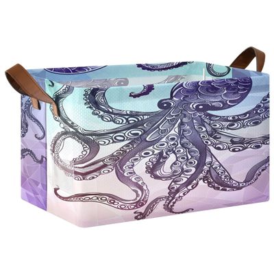 ALAZA Abtract Fish Rectangular Closet Storage Box Storage Bin Basket Storage Cube with Leather Handles Nursery Storage Laundry Hamper 2 Piece