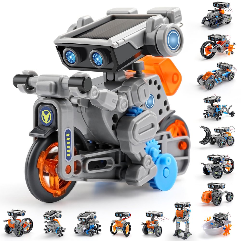 AOHU Solar Robot Building Kit STEM Gift for Boys Aged 8-13, DIY 15-in-1 Educational Science Building Toy, Solar or Battery Powered Robotic Set for Children Birthday with 212 Pieces