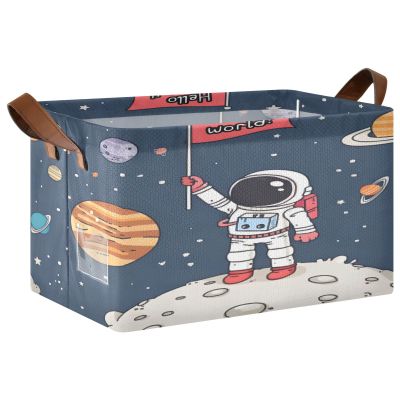 ALAZA Astronaut Galaxy Solar System Space Universe Rectangular Closet Storage Box Storage Bin Basket Storage Cube with Leather Handles Nursery Storage Laundry Hamper 2 Piece