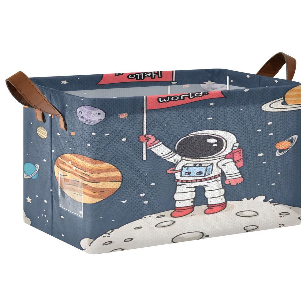 ALAZA Astronaut Galaxy Solar System Space Universe Rectangular Closet Storage Box Storage Bin Basket Storage Cube with Leather Handles Nursery Storage Laundry Hamper 2 Piece