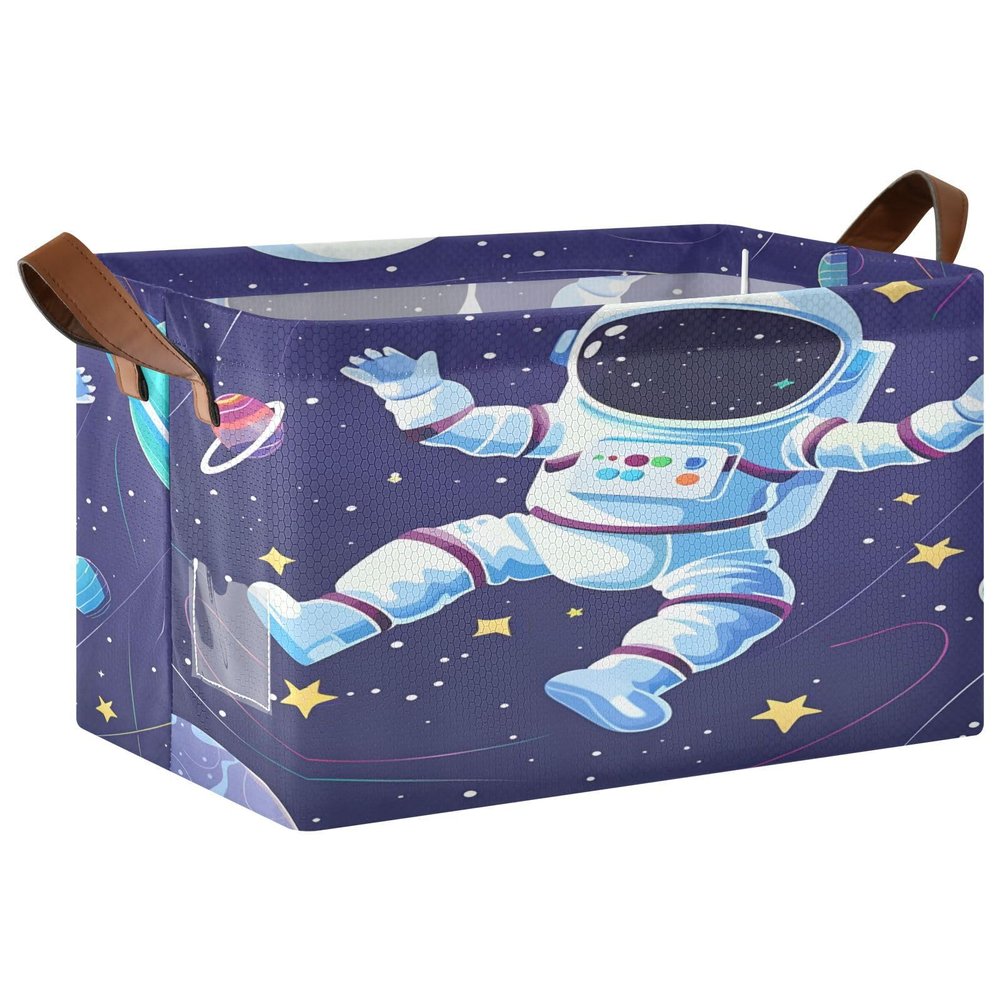 ALAZA Nebula Galaxy Astronaut Solar System Space Rectangular Closet Storage Box Storage Bin Basket Storage Cube with Leather Handles Nursery Storage Laundry Hamper 2 Piece
