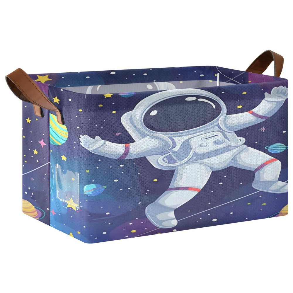 ALAZA Cartoon Stylish Astronaut Solar System Planet Universe Rectangular Closet Storage Box Storage Bin Basket Storage Cube with Leather Handles Nursery Storage Laundry Hamper 2 Piece