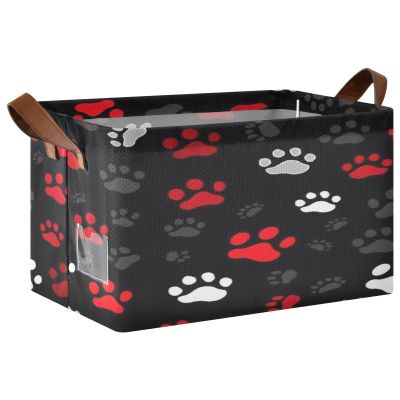 ALAZA Colorful Footprint Paw Print Rectangular Closet Storage Box Storage Bin Basket Storage Cube with Leather Handles Nursery Storage Laundry Hamper 2 Piece