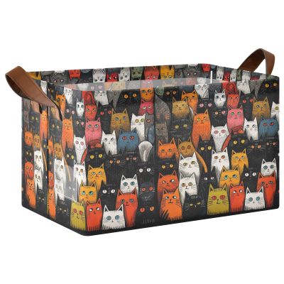 ALAZA Cartoon Color Kitten Cat Rectangular Closet Storage Box Storage Bin Basket Storage Cube with Leather Handles Nursery Storage Laundry Hamper 2 Piece