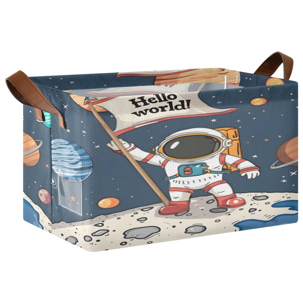 ALAZA Astronaut Solar System Universe Space Planet Rectangular Closet Storage Box Storage Bin Basket Storage Cube with Leather Handles Nursery Storage Laundry Hamper 2 Piece