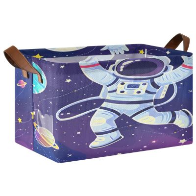 ALAZA Astronaut Solar System Universe Galaxy Nebula Space Rectangular Closet Storage Box Storage Bin Basket Storage Cube with Leather Handles Nursery Storage Laundry Hamper 2 Piece