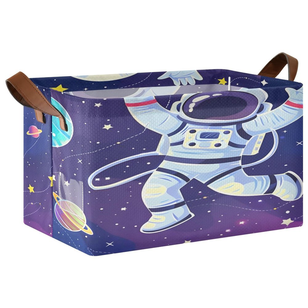 ALAZA Astronaut Solar System Universe Galaxy Nebula Space Rectangular Closet Storage Box Storage Bin Basket Storage Cube with Leather Handles Nursery Storage Laundry Hamper 2 Piece