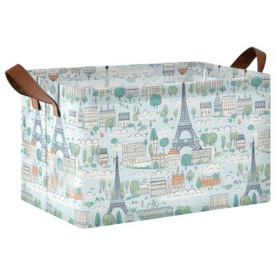 ALAZA Cartoon Eiffel Tower Castle Rectangular Closet Storage Box Storage Bin Basket Storage Cube with Leather Handles Nursery Storage Laundry Hamper 2 Piece