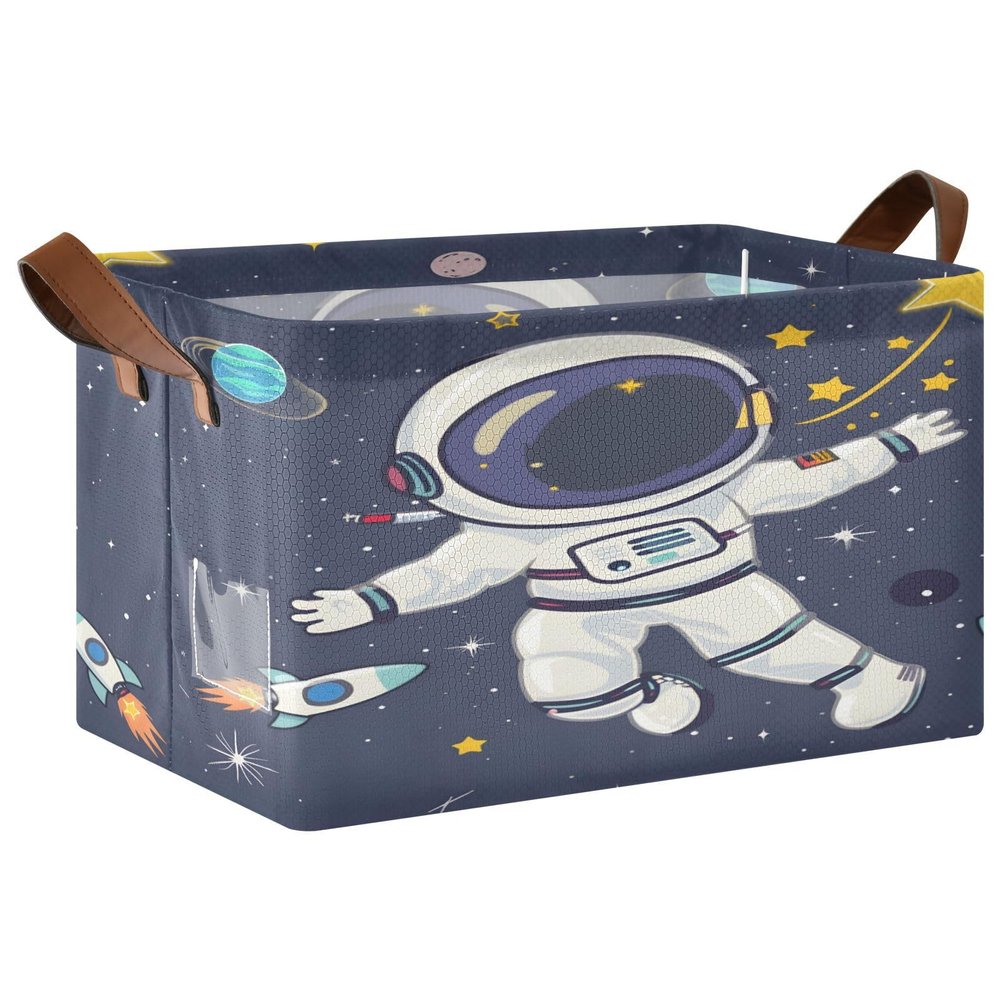 ALAZA Astronaut Solar System Planet Universe Space Starry Rectangular Closet Storage Box Storage Bin Basket Storage Cube with Leather Handles Nursery Storage Laundry Hamper 2 Piece