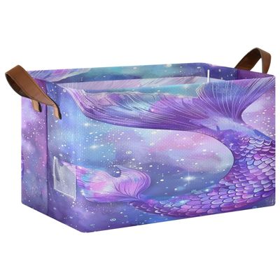 ALAZA Fantasy Starry Memaid Rectangular Closet Storage Box Storage Bin Basket Storage Cube with Leather Handles Nursery Storage Laundry Hamper 2 Piece