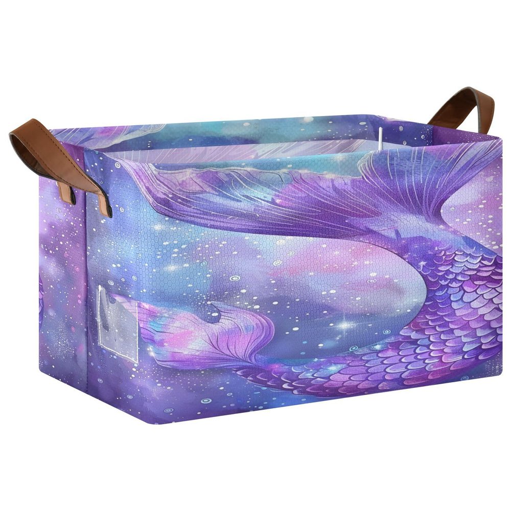 ALAZA Fantasy Starry Memaid Rectangular Closet Storage Box Storage Bin Basket Storage Cube with Leather Handles Nursery Storage Laundry Hamper 2 Piece
