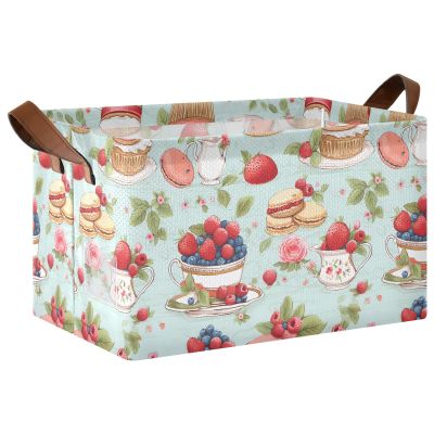 ALAZA Cake Strawberry Fruit Rectangular Closet Storage Box Storage Bin Basket Storage Cube with Leather Handles Nursery Storage Laundry Hamper 2 Piece