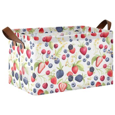 ALAZA Blueberry Fruit Strawberry Rectangular Closet Storage Box Storage Bin Basket Storage Cube with Leather Handles Nursery Storage Laundry Hamper 2 Piece