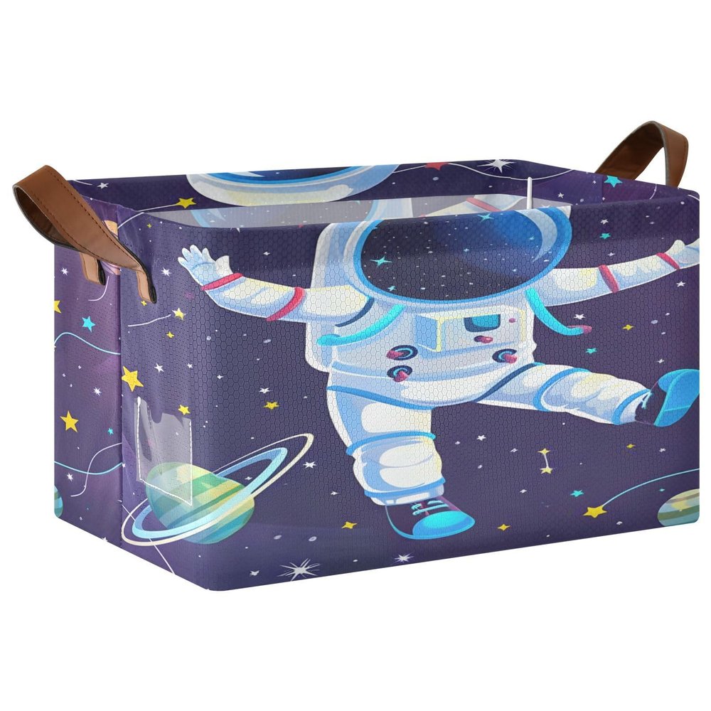 ALAZA Astronaut Planet Starry Solar System Universe Rectangular Closet Storage Box Storage Bin Basket Storage Cube with Leather Handles Nursery Storage Laundry Hamper 2 Piece