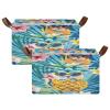 ALAZA Floral Palm Pineapple Capybara Rectangular Closet Storage Box Storage Bin Basket Storage Cube with Leather Handles Nursery Storage Laundry Hamper 2 Piece view 2