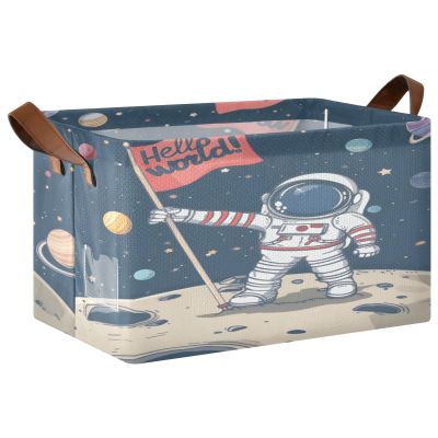 ALAZA Cute Astronaut Solar System Hello World Space Rectangular Closet Storage Box Storage Bin Basket Storage Cube with Leather Handles Nursery Storage Laundry Hamper 2 Piece