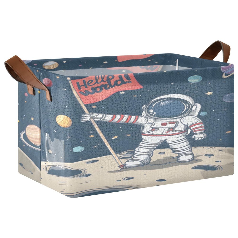 ALAZA Cute Astronaut Solar System Hello World Space Rectangular Closet Storage Box Storage Bin Basket Storage Cube with Leather Handles Nursery Storage Laundry Hamper 2 Piece