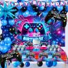 112PCS Video Game Birthday Party Decorations Set for Boy Gamer Party Favors Decor Happy Birthday Gaming Banner Backdrop Tablecloth Blue Balloons Arch Kit Cake Toppers Centerpiece Teen Men Supplies view 1