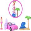 Barbie Mini BarbieLand 4-Pack Doll & Toy Vehicle Set with 4 1 1/2-inch Dolls & 4 Iconic Toy Vehicles with Color-Change Surprise view 2