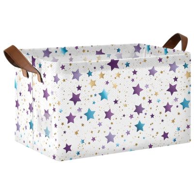 ALAZA Blue Star Rectangular Closet Storage Box Storage Bin Basket Storage Cube with Leather Handles Nursery Storage Laundry Hamper 2 Piece