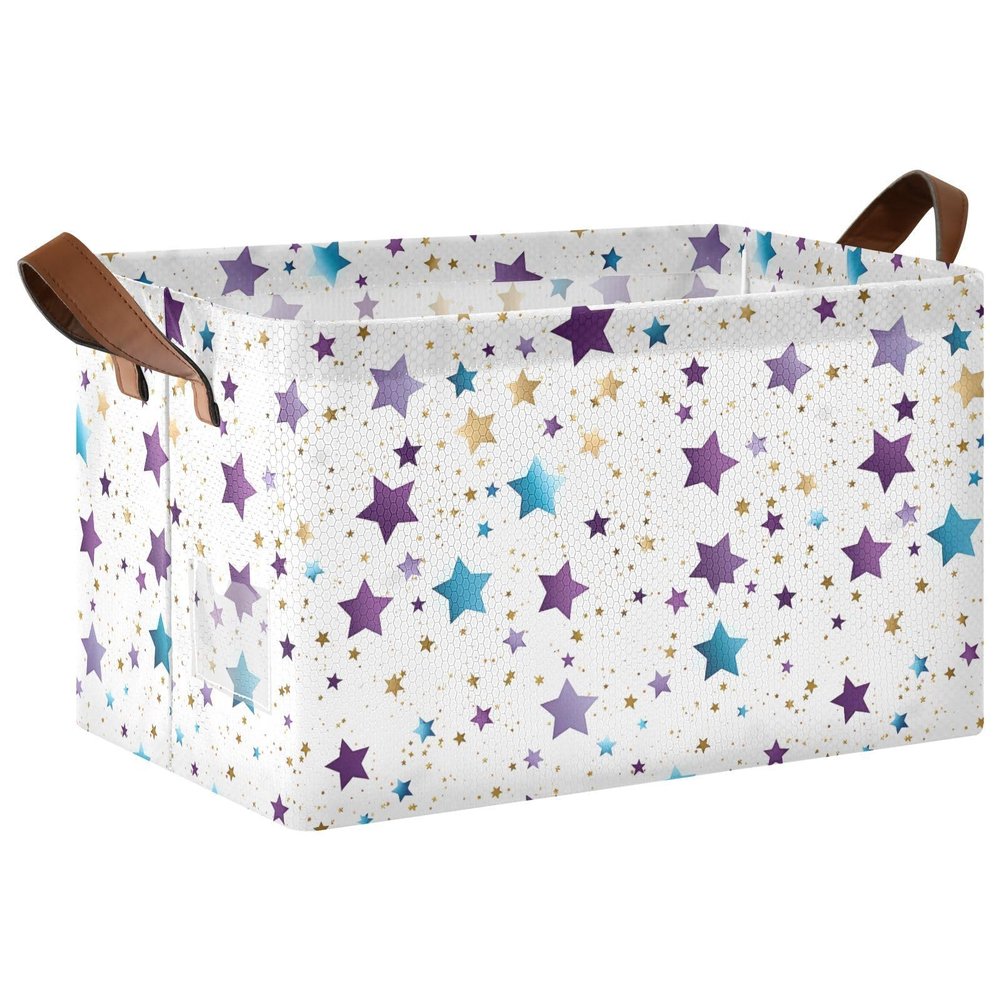 ALAZA Blue Star Rectangular Closet Storage Box Storage Bin Basket Storage Cube with Leather Handles Nursery Storage Laundry Hamper 2 Piece