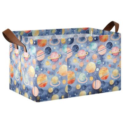 ALAZA Painting Solar System Planet Rectangular Closet Storage Box Storage Bin Basket Storage Cube with Leather Handles Nursery Storage Laundry Hamper 2 Piece
