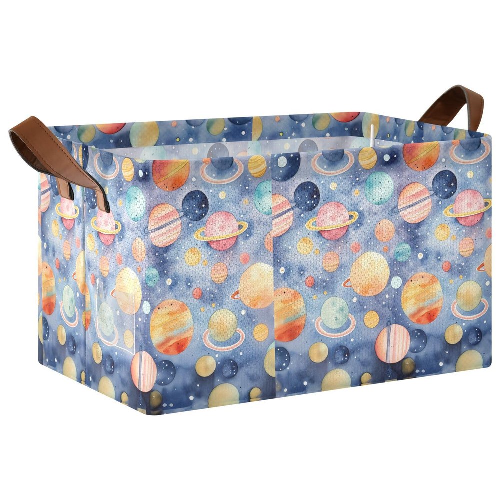 ALAZA Painting Solar System Planet Rectangular Closet Storage Box Storage Bin Basket Storage Cube with Leather Handles Nursery Storage Laundry Hamper 2 Piece