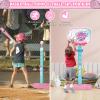 3 in 1 Basketball Hoop and Tee Ball Set for Girls: Baseball Tee with Automatic Pitching Machine Adjustable Height Outdoor and Indoor Sports Toys Christmas Birthday Gift for Kids Age 1-8 Year Old Pink view 3