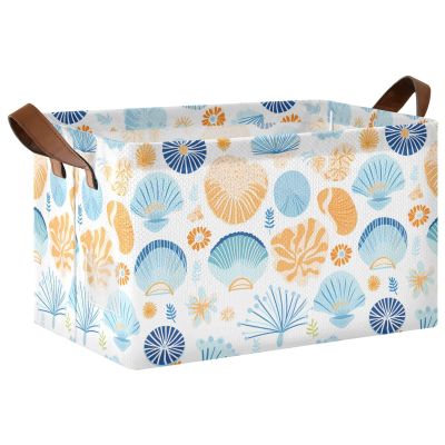 ALAZA Beautiful Seashell Leaf Blossom Rectangular Closet Storage Box Storage Bin Basket Storage Cube with Leather Handles Nursery Storage Laundry Hamper 2 Piece