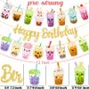 3pcs Bubble Tea Birthday Party Banners Boba Tea Birthday Decorations Gold Glitter Happy Birthday Banner Bubble Mill Tea Cutout Garlands for Baby Shower Supplies view 3