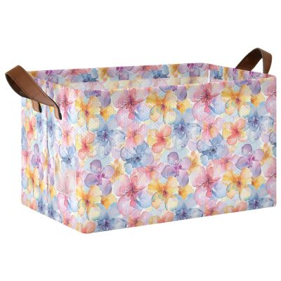 ALAZA Beautiful Flower Watercolor Floral Rectangular Closet Storage Box Storage Bin Basket Storage Cube with Leather Handles Nursery Storage Laundry Hamper 2 Piece