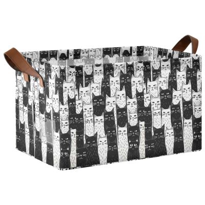 ALAZA Black White Cat Kitten Rectangular Closet Storage Box Storage Bin Basket Storage Cube with Leather Handles Nursery Storage Laundry Hamper 2 Piece