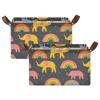 ALAZA Elephant Love Heart Rainbow Rectangular Closet Storage Box Storage Bin Basket Storage Cube with Leather Handles Nursery Storage Laundry Hamper 2 Piece view 2