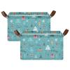ALAZA Blue Pine Tree Snow Merry Christmas Rectangular Closet Storage Box Storage Bin Basket Storage Cube with Leather Handles Nursery Storage Laundry Hamper 2 Piece view 2
