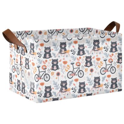 ALAZA Bear Cartoon Flower Floral Rectangular Closet Storage Box Storage Bin Basket Storage Cube with Leather Handles Nursery Storage Laundry Hamper 2 Piece