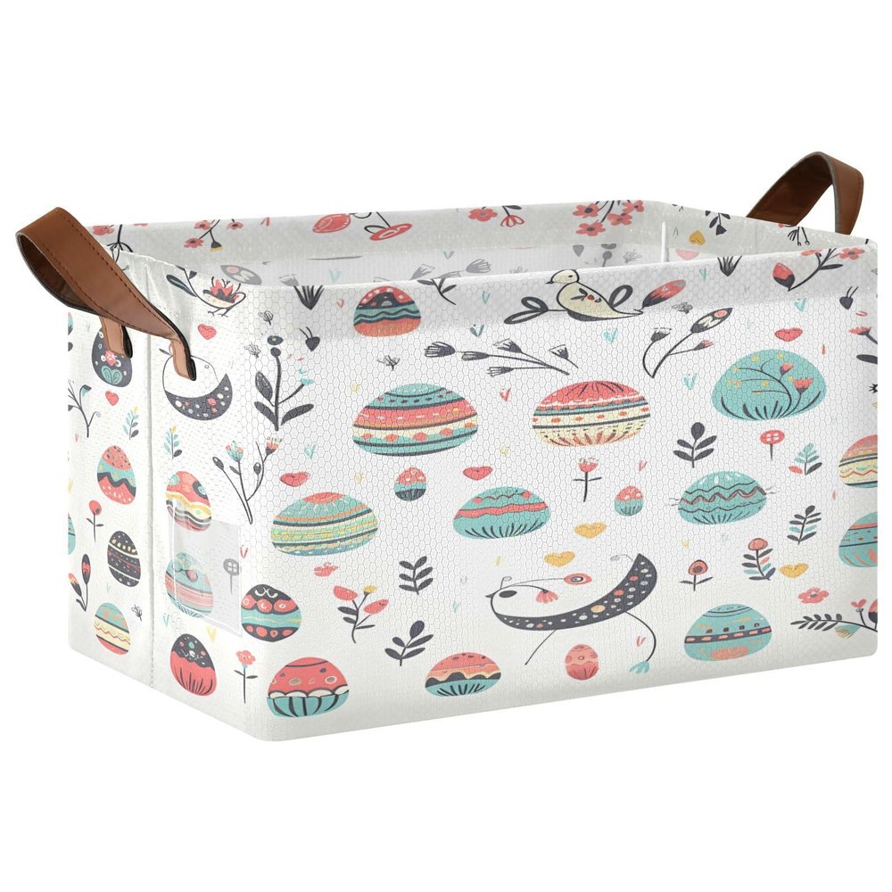ALAZA Bird Egg Bossom Floral Rectangular Closet Storage Box Storage Bin Basket Storage Cube with Leather Handles Nursery Storage Laundry Hamper 2 Piece