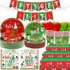 122 Pcs Let's Get Lit Christmas Party Decorations Christmas Party Supplies Tableware Set Let's Get Lit Plates and Napkins Tableware for Friendsmas Party for 24 Person view 1