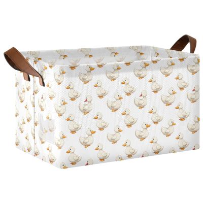 ALAZA Duck on White Rectangular Closet Storage Box Storage Bin Basket Storage Cube with Leather Handles Nursery Storage Laundry Hamper 2 Piece