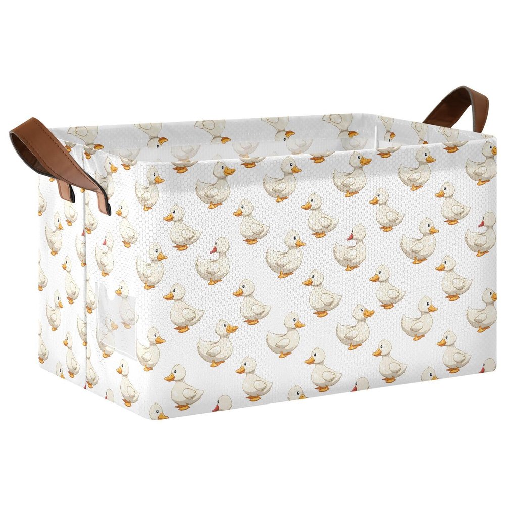 ALAZA Duck on White Rectangular Closet Storage Box Storage Bin Basket Storage Cube with Leather Handles Nursery Storage Laundry Hamper 2 Piece