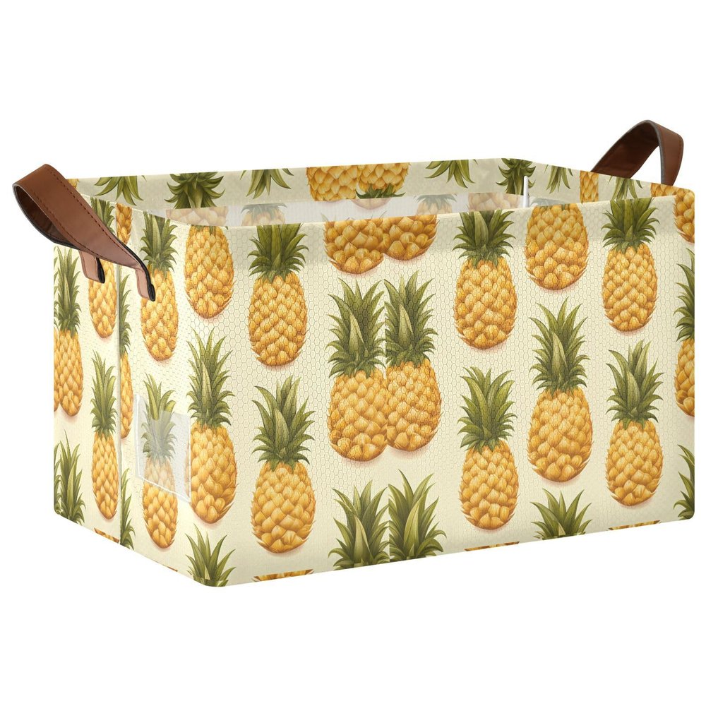 ALAZA Artwork Pineapple Fruit Rectangular Closet Storage Box Storage Bin Basket Storage Cube with Leather Handles Nursery Storage Laundry Hamper 2 Piece