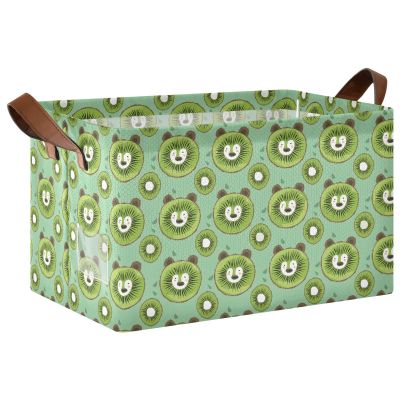 ALAZA Bear Kiwi Slice Rectangular Closet Storage Box Storage Bin Basket Storage Cube with Leather Handles Nursery Storage Laundry Hamper 2 Piece