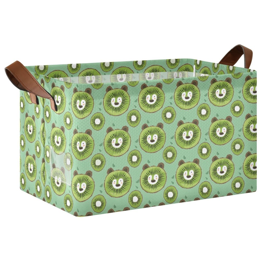 ALAZA Bear Kiwi Slice Rectangular Closet Storage Box Storage Bin Basket Storage Cube with Leather Handles Nursery Storage Laundry Hamper 2 Piece
