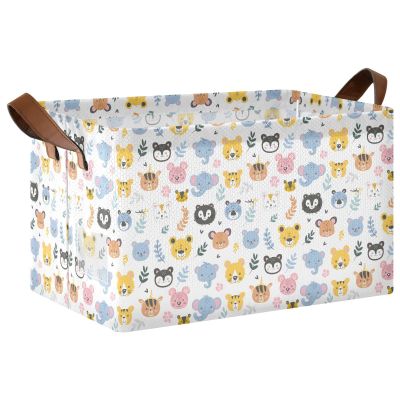 ALAZA Bear Elephant Flower Rectangular Closet Storage Box Storage Bin Basket Storage Cube with Leather Handles Nursery Storage Laundry Hamper 2 Piece