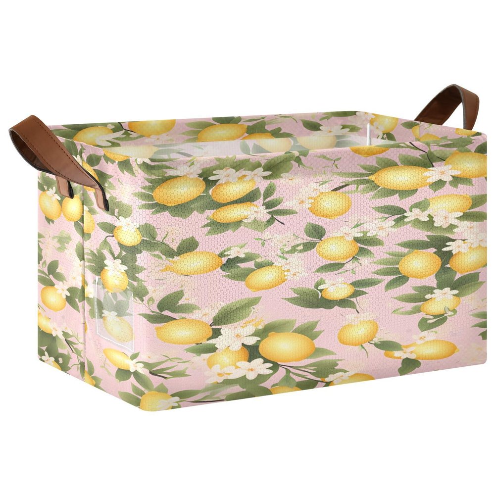 ALAZA Beautiful Blossom Lemon Rectangular Closet Storage Box Storage Bin Basket Storage Cube with Leather Handles Nursery Storage Laundry Hamper 2 Piece