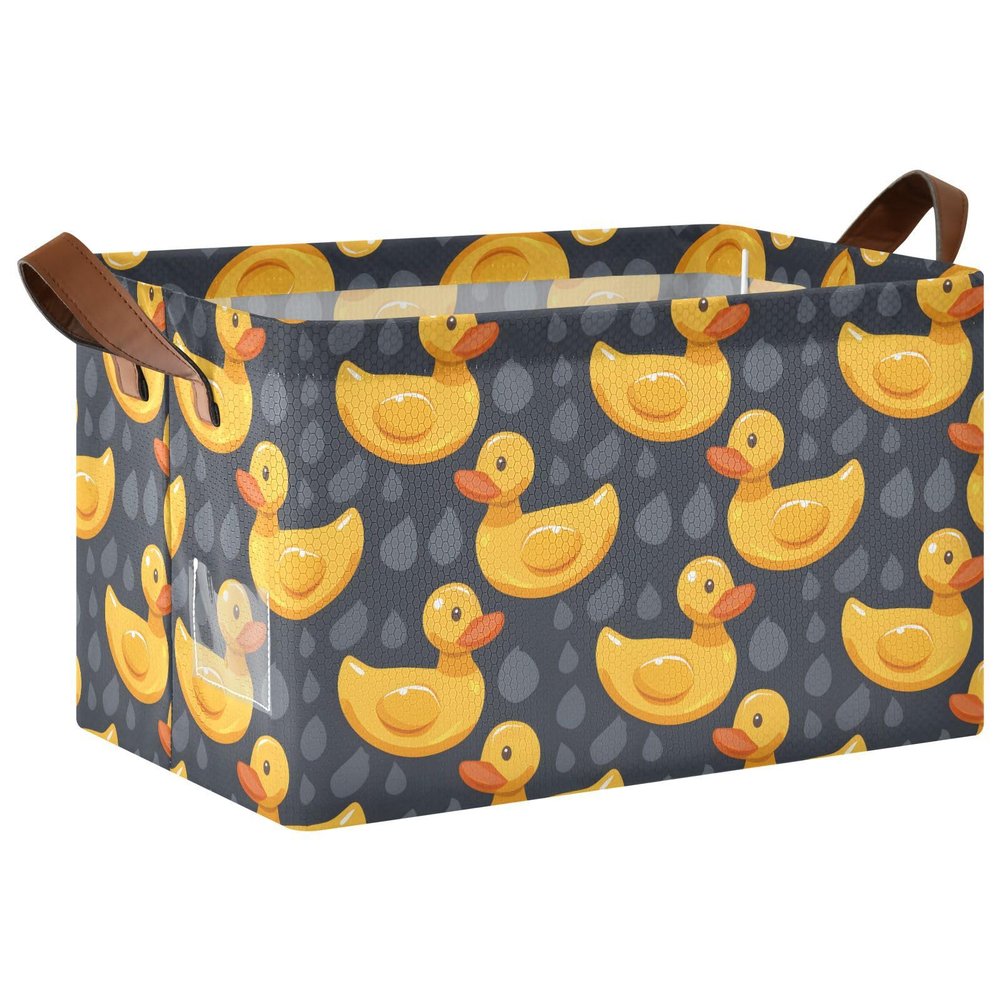 ALAZA Cute Funny Yellow Duck Rectangular Closet Storage Box Storage Bin Basket Storage Cube with Leather Handles Nursery Storage Laundry Hamper 2 Piece